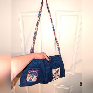 Blue Shoulder Bag with Patch On Denim Details